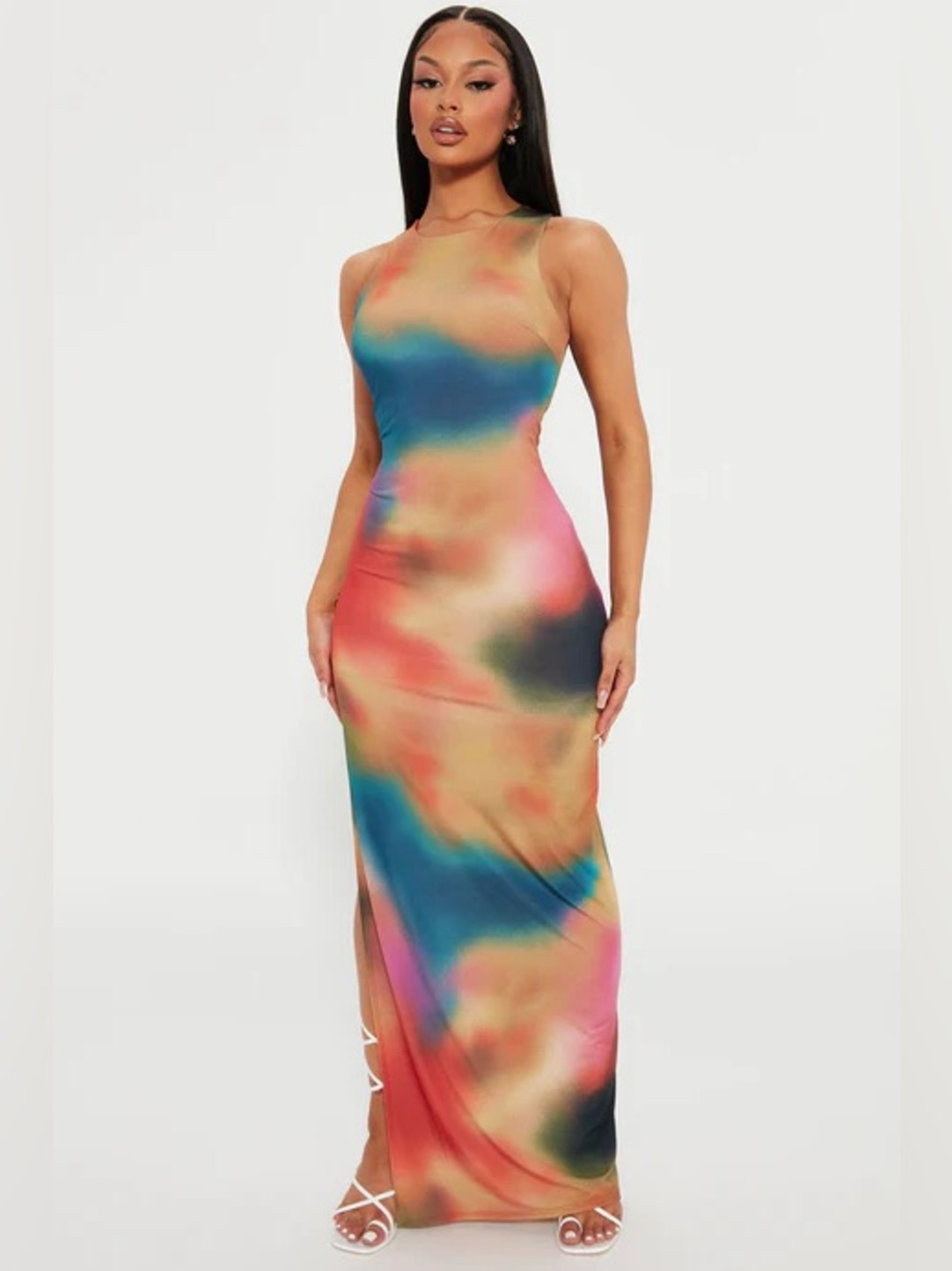Fashion Nova Multicolor Sleeveless Tie-Dye Maxi Dress